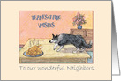 Thanksgiving Wishes to Neighbors, Border Collie stalking the turkey card