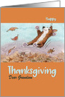 Happy Thanksgiving Grandson, Corgi dog jumping in Autumn leaves card