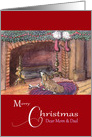 Merry Christmas, Mom & Dad - Corgi dog by the fireplace card