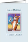 Happy Birthday Grandad, Corgi drinking a glass of red wine card