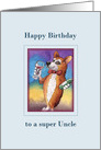 Happy Birthday Uncle, Corgi drinking a glass of red wine card