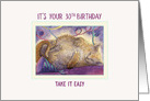 Happy 30th Birthday cat card, cat taking a break from the party card