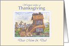 Thanksgiving wishes dear Mom & Dad, corgi dogs in a shoe house card