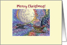 Merry Christmas, border collie dogs in a santa sleigh card