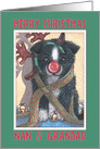 Merry Christmas Nan & Grandad, border collie puppy in reindeer antlers card