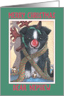 Merry Christmas Nephew, border collie puppy in reindeer antlers card