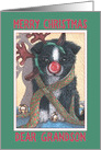 Merry Christmas Grandson, border collie puppy in reindeer antlers card