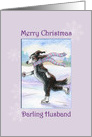 Merry Christmas husband, border collie dog ice skating card