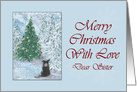 Merry Christmas with love sister, border collie & Christmas tree card