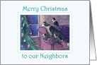 Merry Christmas Neighbors, border collie family waiting for Santa card