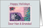 Happy Holidays Nan & Grandad, border collie dog & Christmas present card