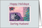 Happy Holidays Husband, border collie dog & Christmas present card