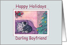 Happy Holidays Boyfriend, border collie dog & Christmas present card