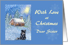 Love at Christmas, Sister, border collie dog snow scene card