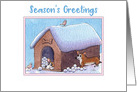 Season’s Greetings, Corgi dogs playing snowballs card