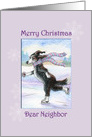 Merry Christmas neighbor, border collie dog ice skating card