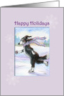Happy Holidays, border collie dog ice skating card