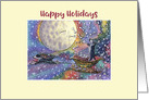 Happy Holidays, border collie dogs in santa sleigh card