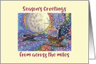 Season’s Greetings across the miles,border collie dogs in santa sleigh card