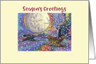 Season’s Greetings, border collie dogs in santa sleigh card