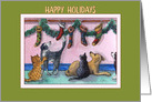Happy Holidays, cats and dogs with Christmas stockings card