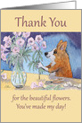 Thank you for the beautiful flowers, corgi dog & flowers, blank card