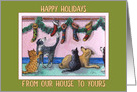 Happy Holidays our house to yours, cats and dogs Christmas stockings card