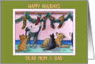 Happy Holidays Mom & Dad, cats and dogs Christmas stockings card