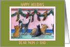 Happy Holidays Mom & Dad, cats and dogs Christmas stockings card