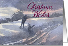 Christmas Wishes blank card, man & his dog winter scene card