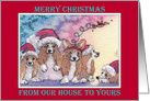 Merry Christmas from our house to yours, corgi dogs in santa hats card