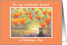 Happy Valentines day friend, border collie dog and love hearts card