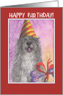 Happy Birthday, OES, Old English Sheepdog with present, card