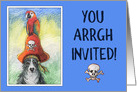 Pirate party invitation, Border collie dog and parrot, card