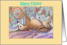 Happy Easter, greyhound dog with flowers, card