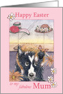 Happy Easter Mum, border collie dog in cat bonnet card