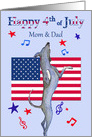 Happy 4th July, Mom & Dad, dancing greyhound dog & American flag card