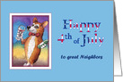 Happy 4th of July, to great Neighbors,corgi dog drinking red wine card
