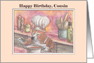 Happy Birthday, Cousin, corgi dog chef, in the kitchen card