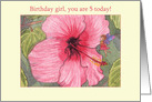 Birthday girl, 5th birthday, fairy card, hibiscus flower & fairy card