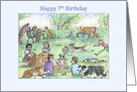 Happy 7th Birthday, dogs playing in the park with their owners, card