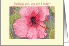 Birthday girl, 8th birthday, fairy card, hibiscus flower & fairy card