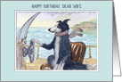 Happy Birthday Wife, Border Collie dog steering a boat card