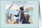 Happy Birthday Cousin, Border Collie dog steering a boat card