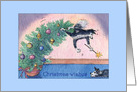 Border Collie Dog in a Christmas Tree, Blank card