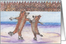 Ice-Skating Corgi Dog Couple, Blank card