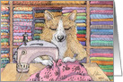 Corgi Dog, Sewing a Quilt, Blank card