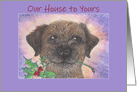 Our House to Yours, Border Terrier Dog & Holly card