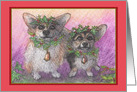 Welsh corgi dog with festive headbands and garlands for Christmas card