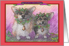 Welsh corgi dog with festive wreaths and garlands season’s greetings card